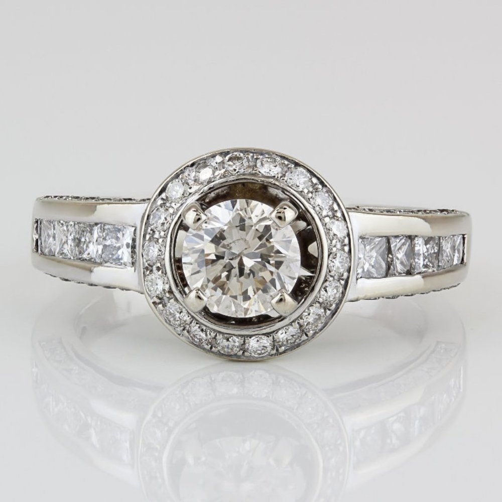 14k White Gold Halo Diamond Cocktail Wedding / Anniversary / Engagement Ring